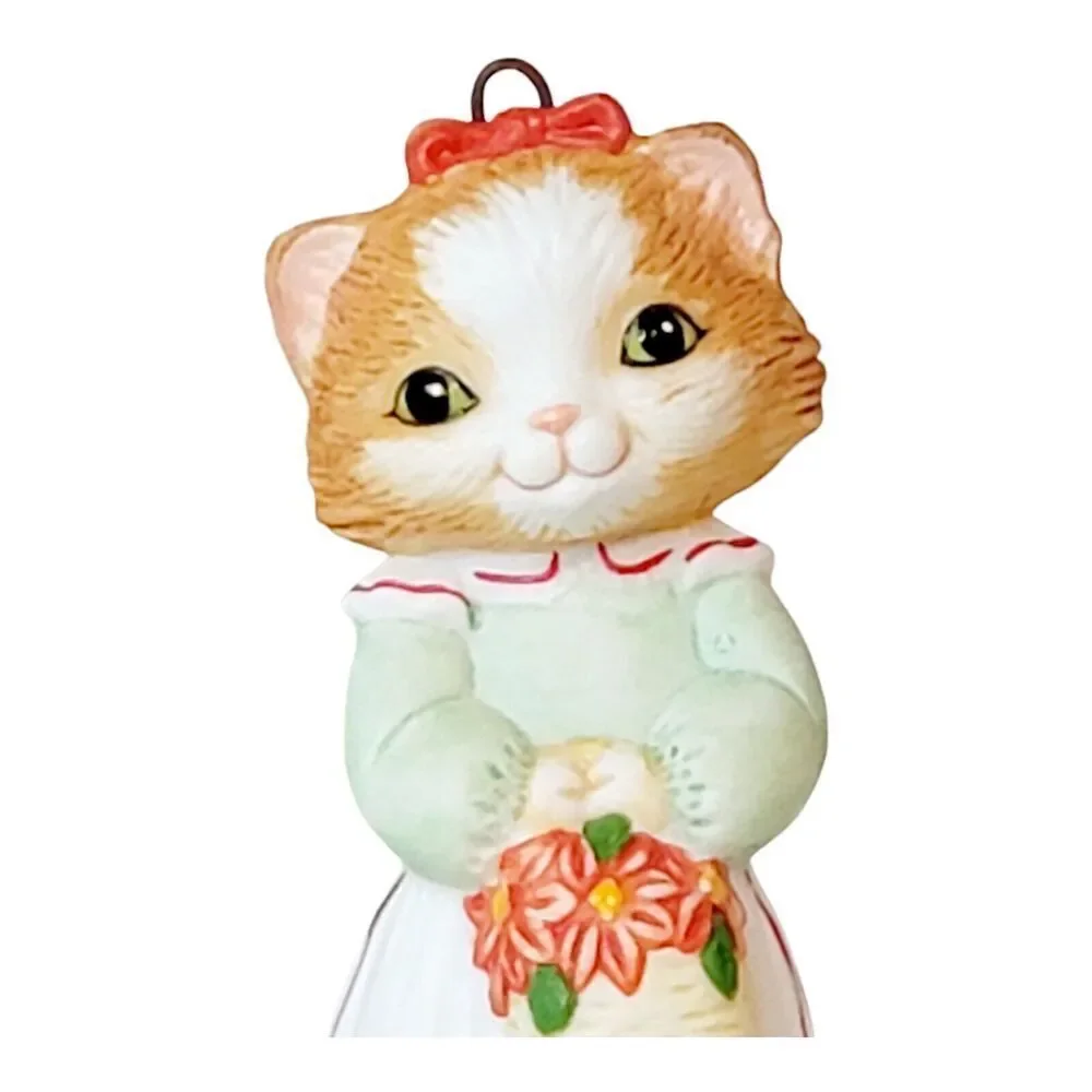 Hallmark Ornament Christmas Kitty 1st in Series Porcelain Cat Kitten with Basket
